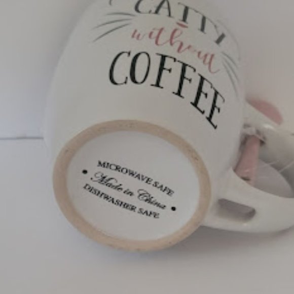 "Catty without Coffee" Whimsical Coffee Mug Teacup with Spoon - Picture 3 of 3